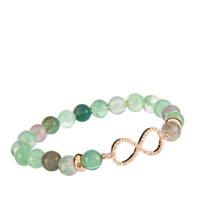 Multi-Colour Fluorite Stretchable Bracelet with White Zircon in Rose Gold Tone Sterling Silver 96.33cts