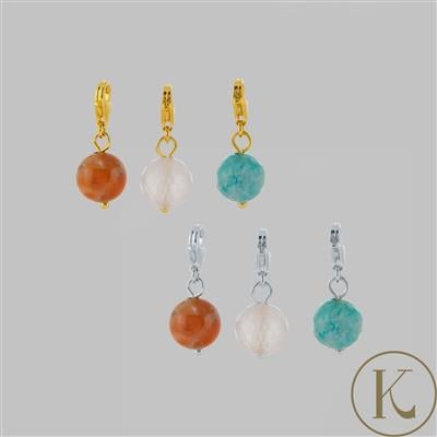 Kimbie Home Gemstone Charm Collection of 3 (Rose Quartz, Amazonite & Calcite) 10.5cts - Available in Sterling Silver & Gold Plated