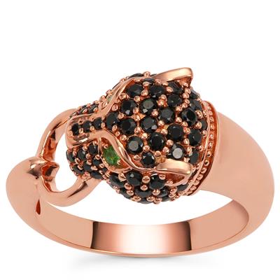 Tsavorite Garnet Ring with Black Spinel in Rose Gold Plated Sterling Silver 0.95ct
