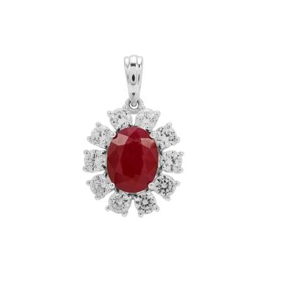 Burmese Ruby Pendant with White Zircon in Sterling Silver 3.85cts