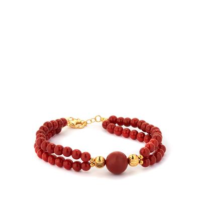 Red Agate Bracelet in Gold Tone Sterling Silver 69cts
