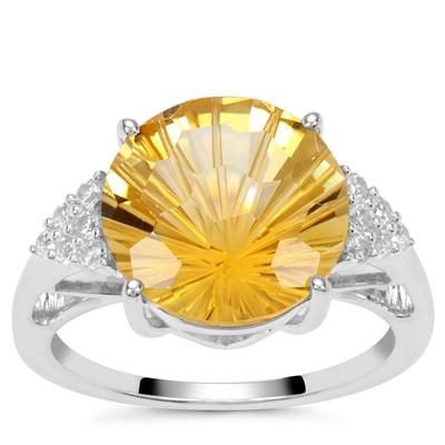 Honeycomb Cut Diamantina Citrine Ring with White Zircon in Sterling Silver 5.80cts