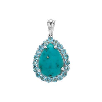 ARMENIAN Turquoise Pendant with Swiss Blue Topaz in Sterling Silver 9cts