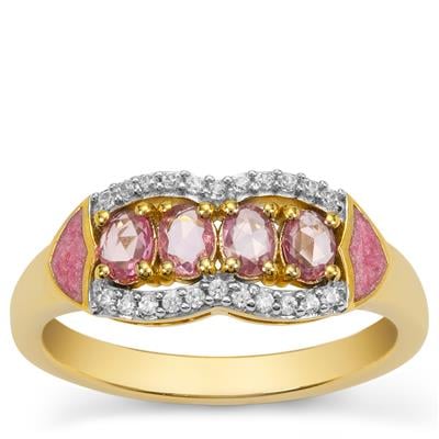 Sakaraha Pink Sapphire Ring with White Zircon in Gold Plated Sterling Silver 0.70cts