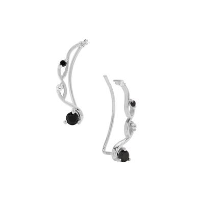 Black Spinel EarVines with White Zircon in Sterling Silver 0.90cts 