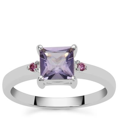 Blueberry Quartz Ring with Purple Diamond in Sterling Silver 0.95ct