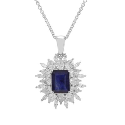 Thai Sapphire Necklace with White Zircon in Sterling Silver 6.40cts (F)
