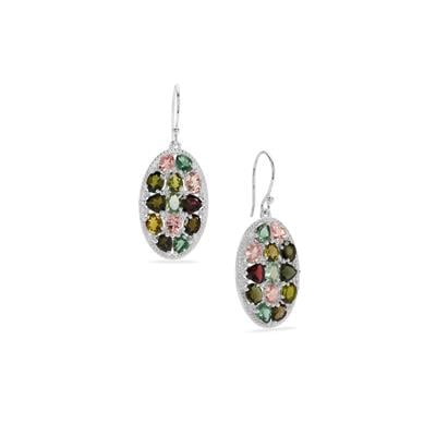 Rainbow Tourmaline Earrings with White Zircon in Sterling Silver 9cts