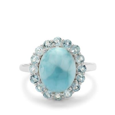 Larimar Ring with Sky Blue Topaz in Sterling Silver 6.20cts