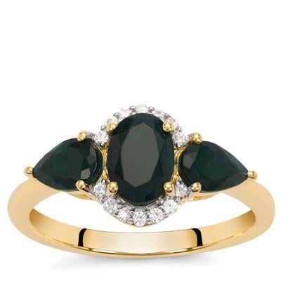 Teal Grandidierite Ring with White Zircon in 9K Gold 1.70cts