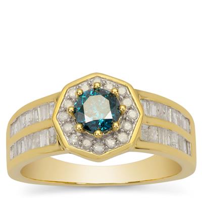 Blue & White Diamond Ring in 9K Gold 1ct