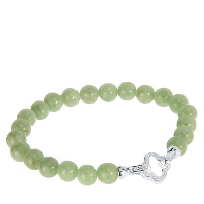 Type A Burmese Jadeite Bracelet with White Topaz in Sterling Silver 90.25cts
