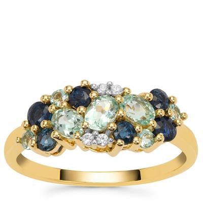 Aquaiba™ Beryl, Nigerian Blue Sapphire Ring with White Zircon in 9K Gold 1.35cts