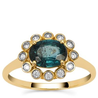 AAA Teal Kyanite Ring with White Zircon in 9K Gold 1.80cts