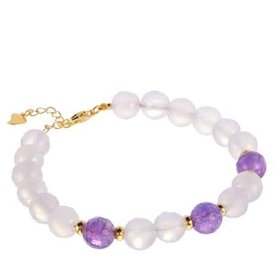 Lavender Chalcedony Bracelet with Amethyst in Gold Tone Sterling Silver 60cts