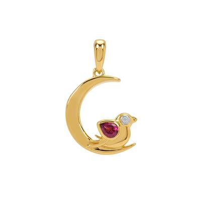 Rhodolite Garnet Pendant with White Zircon in Gold Plated Sterling Silver 0.21cts