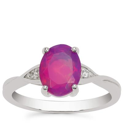 Ethiopian Purple Opal Ring with White Zircon in Sterling Silver 1ct