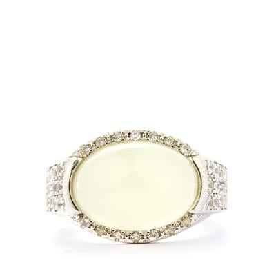Mutton Fat Jade Ring with White Topaz in Sterling Silver 8.40cts