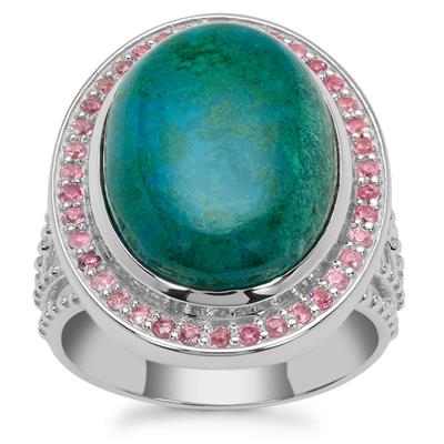 Congo Chrysocolla Ring with Nigerian Pink Sapphire in Sterling Silver 12.60cts