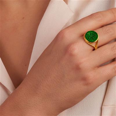 Type A Gan’Qing Jadeite Ring in Gold Tone Sterling Silver 2cts