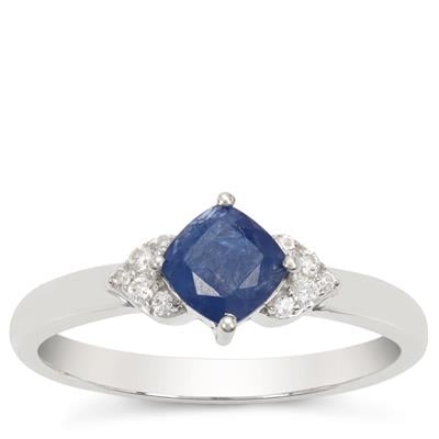 Burmese Blue Sapphire Ring with White Zircon in Sterling Silver 0.90ct
