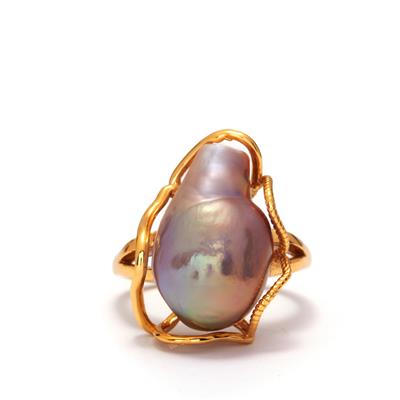 Naturally Metallic Cultured Pearl Ring in Gold Tone Sterling Silver (16x10mm)
