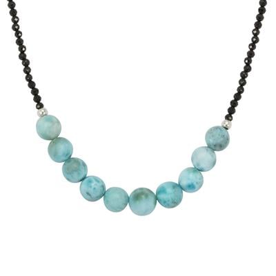 Larimar Necklace with Black Spinel in Sterling Silver 43cts