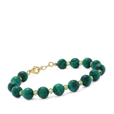 Malachite Bracelet with Jilin Peridot in Gold Plated Sterling Silver 91cts
