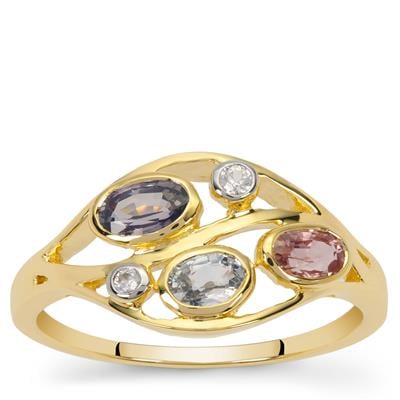 Natural Multi-Colour Sapphire Ring with White Zircon in 9K Gold 1ct