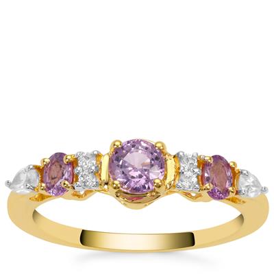 Purple Sapphire Ring with White Zircon in 9K Gold 1cts