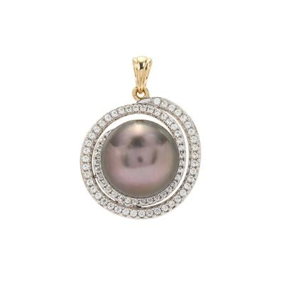 Tahitian Cultured Pearl Pendant with White Zircon in 9K Gold (12 MM)