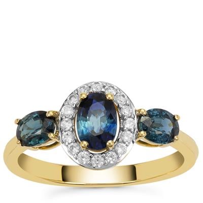 Blue Sapphire Ring with White Zircon in 9k Gold 1.65cts