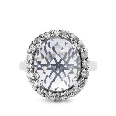 Golconda Quartz Ring with White Zircon in Sterling Silver 7.20cts
