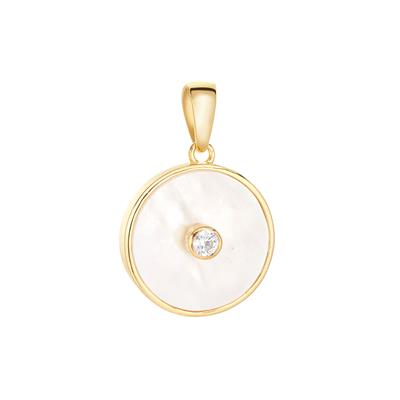 Mother of Pearl Pendant with White Zircon in Gold Tone Sterling Silver (17.50mm)