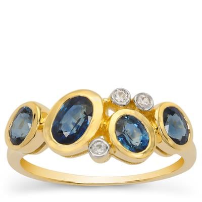 Madagascan Blue Sapphire Ring with White Zircon in 9K Gold 1.75cts