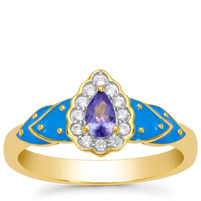 Tanzanite Ring with White Zircon in Gold Plated Sterling Silver 0.35ct