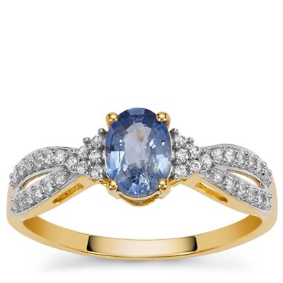 Ceylon Blue Sapphire Ring with White Zircon in 9K Gold 1.20cts
