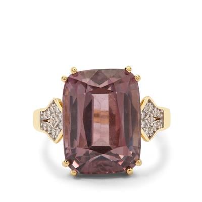 Pink Diaspore Ring with Diamond in 18K Gold 14.18cts