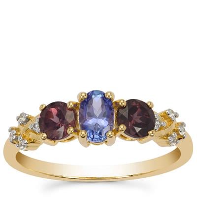 AA Tanzanite, Pink Spinel Ring with White Zircon  in 9K Gold 1.25cts