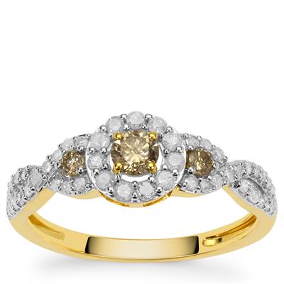 Cape Champagne Diamonds Ring with White Diamonds in 9K Gold 0.65ct