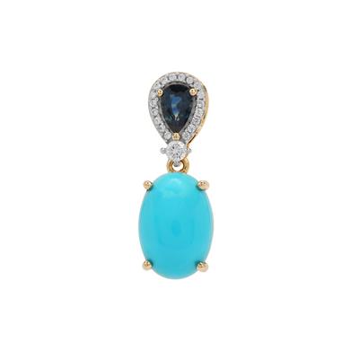 Sleeping Beauty Turquoise, Australian Blue Sapphire Pendant with White Zircon in 9K Gold 4.60cts