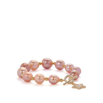 Baroque Papaya Pearl Bracelet with White Topaz in Gold Tone Sterling Silver (11mm x 10mm)