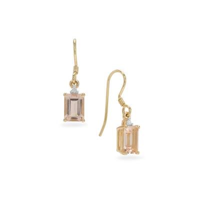 Peach Morganite Earrings with Diamonds in 9K Gold 1.75cts