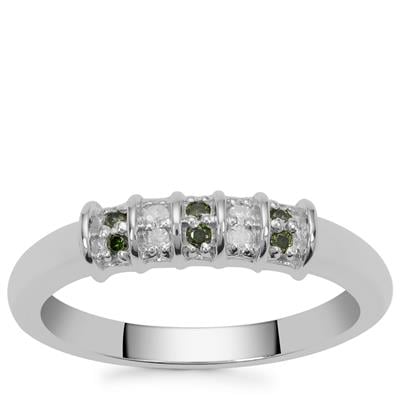 Green Diamond Ring with Diamond in Sterling Silver 0.10ct