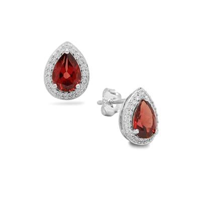 Nampula Garnet Earrings with White Zircon in Sterling Silver 1.85cts