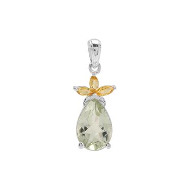 Prasiolite Pendant with Diamantina Citrine in Sterling Silver 2.90cts
