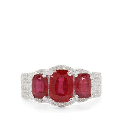 Bemainty Ruby Ring with White Zircon in Sterling Silver 3cts