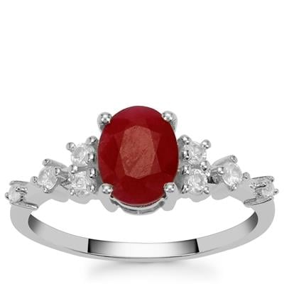 Burmese Ruby Ring with White Zircon in Sterling Silver 1.85cts
