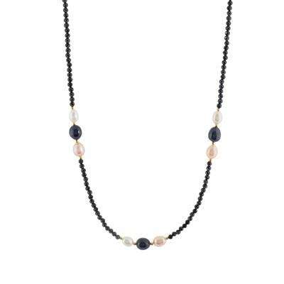 Freshwater Cultured Pearl Necklace with Black Spinel in Gold Tone Sterling Silver