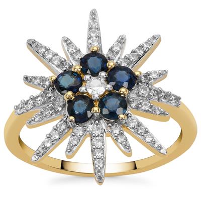 Natural Royal Blue Sapphire Ring with White Zircon in 9K Gold 1.25cts